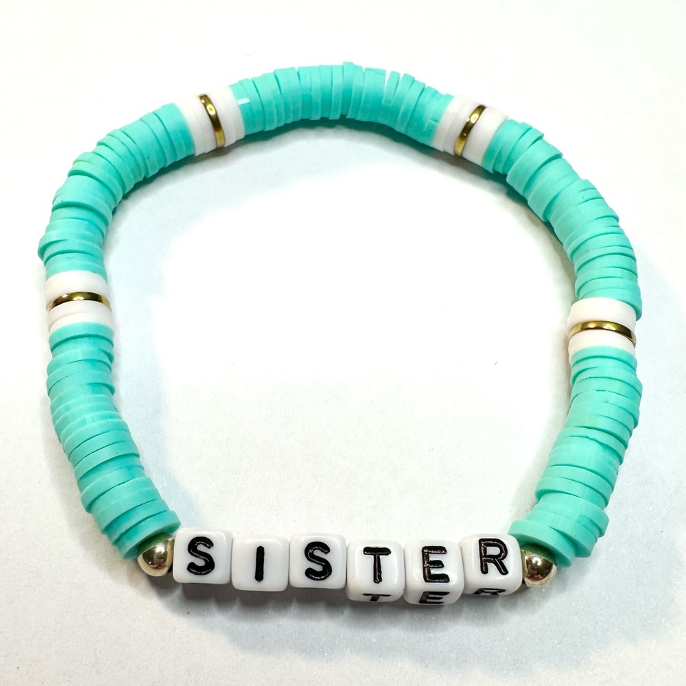 Sister Name Bracelet Beaded Stretchy Gift For Her Heishi Clay Polymer Discs